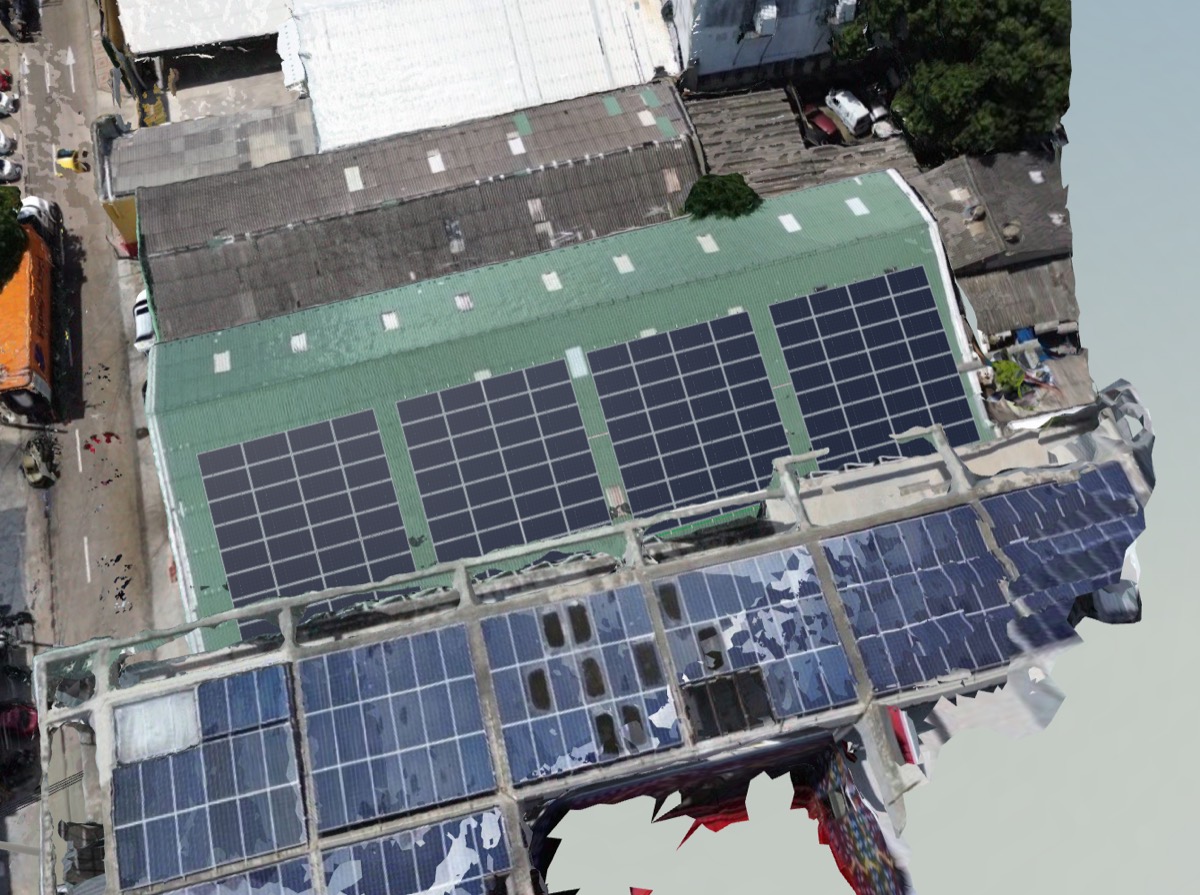 Modelo 3D de una bodega en Barranquilla con 128 módulos solares